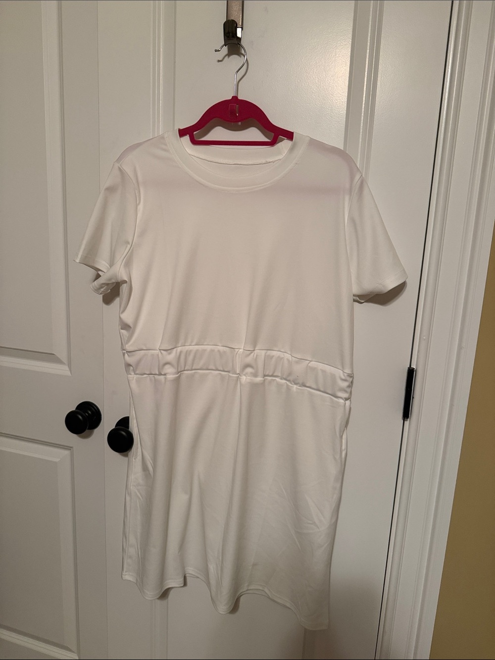 White Short Sleeve Casual Waist-Detail Dress